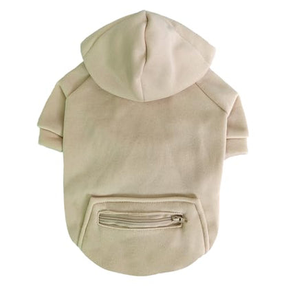 Jecikelon Pet Dog Cold Weather Coat with Pocket Winter Dog Hoodie Warm Puppy Clothes for Small Dogs Chihuahua Clothing (Beige, Small) - color: Beige, size: Small