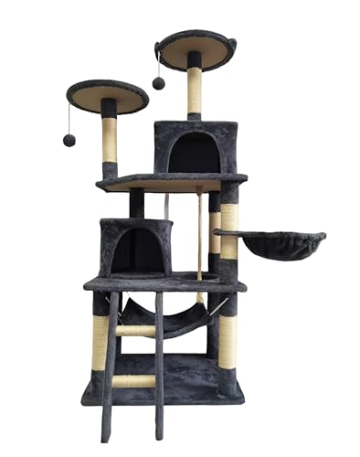 Cat Tree 60.63 inches Cat Tower for Indoor Cats, Multi-Level Cat Condo Furniture with Scratching Posts, Plush Perches, Activity Center with Cozy Basket & Hammock for Cats (Darkgray) - color: DarkGray