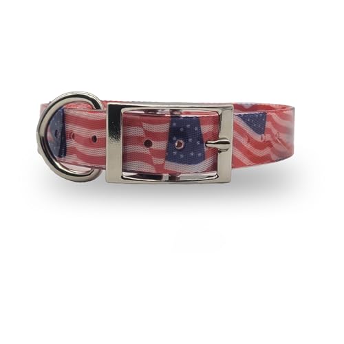 Outdoor Dog Supply 1" American Flag D-Ring Dog Collar with Custom 3/4" Brass Nameplate | Durable, Odor-Resistant, Adjustable for Medium & Large Dogs, USA-Made (18") - color: American Flag, size: 18" Long