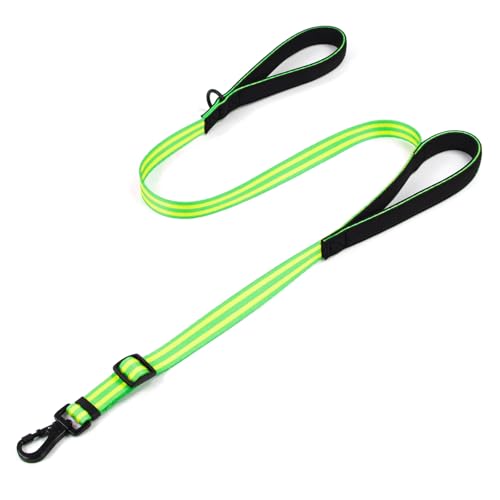 Double Handle Dog Leash for Large Dogs, Heavy Duty Adjustable Leash with Soft Padded Handles, Traffic Control Training Lead for Walking, Running (Green & Yellow Stripe, 6 ft) - color: Green & Yellow Stripe, size: 6 ft