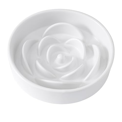 8.25'' Ceramic Slow Feeder Dog Bowls - Petal Shape Modern Dog Food Dish for Medium and Large Breeds, Puzzle Maze Bowl to Slow Down Eating, Anti-Gulping, Dishwasher & Microwave Safe, White - color: White, size: 8.25 inch