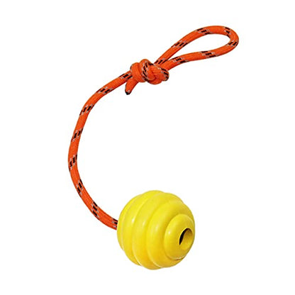 K9 Training Ball with Rope, Exercise and Reward Toy for Dogs - Indestructible Dog Toy Ball with Handle for Training Pull, Throw, Tug - Belgian Malinois Gifts (Yellow) - color: Yellow