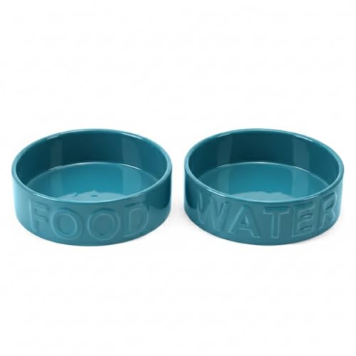 Park Life Designs Pet Bowl - Ceramic Dog and Cat Food Bowl 4 Cups (Azure - Medium) | Heavyweight, Chip-Resistant | Non-Slip Stoneware, Dishwasher & Microwave Safe