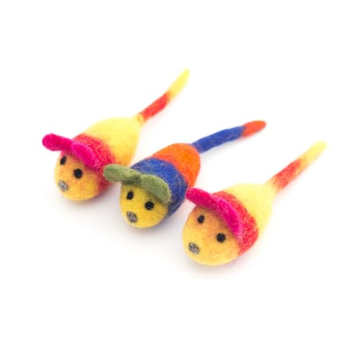 Glaciart One Wool Felt Mouse Cat Toys with Catnip – 3 Pack | 100% Handmade, Eco-Friendly, Durable | Natural, Safe for Indoor Cats | Minimalist Design - color: Mini Mice Set