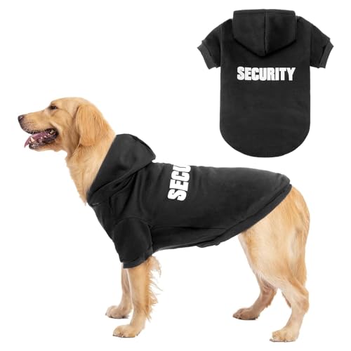 BINGPET Security Dog Hoodies Puppy Sweater Cold Weather Dog Coats Soft Brushed Fleece Pet Clothes Hooded Sweatshirt for Dog Cat - color: #1 Black(Security), size: Large (All Breed Sizes)