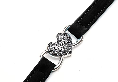 CHUKCHI Pink Soft Velvet Safe Cat Adjustable Collar with Crystal Heart Charm and Bells 8-11 Inches(Black+Pink) - color: Black+Pink