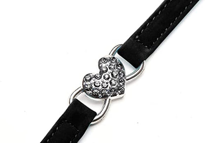 CHUKCHI Pink Soft Velvet Safe Cat Adjustable Collar with Crystal Heart Charm and Bells 8-11 Inches(Black+Pink) - color: Black+Pink