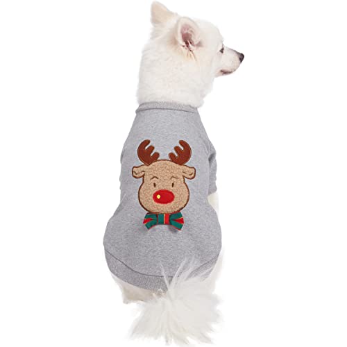 Blueberry Pet Soft & Comfy Ultimate All-Weather Christmas Reindeer French Terry Pullover Crewneck Dog Sweatshirt Jacket, Back Length 14", Pack of 1 Holiday Clothes for Dogs - color: Reindeer, size: 14 inch (Pack of 1)
