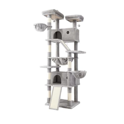 SHA CERLIN 81in Multi-Level Tall Cat Tree Tower for Indoor Kitties/Larger Cat Condo Furniture with Hammock/Cozy Pussycat Perches/Sisal Scratching Posts/Pet House/Wide Base/Grey - color: Grey