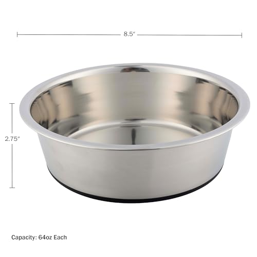 Set of 2 Stainless Steel Dog Bowls - 64oz/8 Cups Food and Water Bowls for Dogs and Cats - Non Slip Metal Pet Dishes for Medium to Large Sized Pets - Puppy Essentials by PETMAKER - size: 64 oz