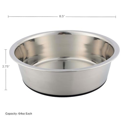 Set of 2 Stainless Steel Dog Bowls - 64oz/8 Cups Food and Water Bowls for Dogs and Cats - Non Slip Metal Pet Dishes for Medium to Large Sized Pets - Puppy Essentials by PETMAKER - size: 64 oz