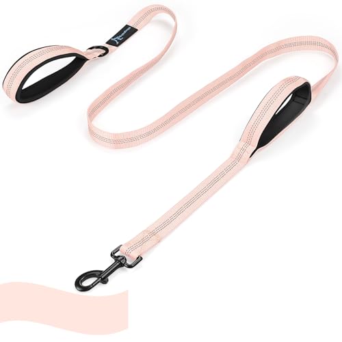 Dog Leash for Large Medium Dogs 6Ft x 1" Reflective Stitching Large Leash with 2 Traffic Padded Handles Dog Lead Rope for Running Walking Training (Light Pink 1 Pack) - color: Light Pink 1 Pack, size: 6 ft x 1 in