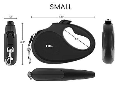 TUG 360° Tangle-Free Retractable Dog Leash with Anti-Slip Handle | 16 ft Strong Nylon Tape | One-Handed Brake, Pause, Lock (Small, Black/Grey) - color: Black/Grey, size: Small