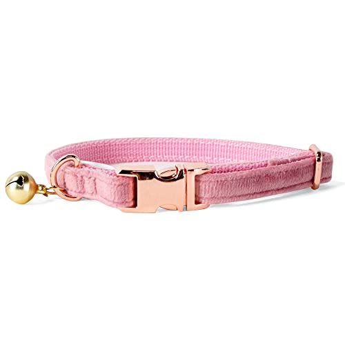 Sam & Maui Velvet Adjustable Cat Collar with Metal Rose Gold Buckle and Bell Rose Pink C - color: Rose Pink