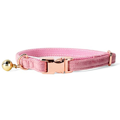 Sam & Maui Velvet Adjustable Cat Collar with Metal Rose Gold Buckle and Bell Rose Pink C - color: Rose Pink