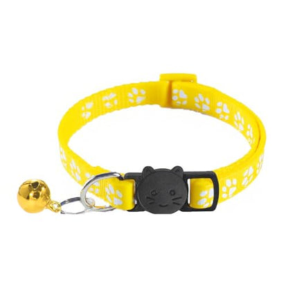 2 Pack Breakaway Cat Collars with Bells, Reflective Design and Claw Print Design, Safety Buckle Kitten Collars Adjustable from 7.5 to 12.5 Inches (Yellow) - color: Yellow