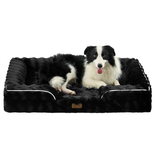 COZY KISS Orthopedic Dog Bed for Extra Large Dog 44x32 inch, XL Faux Fur Pet Sofa, Bolster Foam Bed with Sides, Non-Slip and Egg-Crate Big Dog Couch Bed with Washable Removable Cover, Black - color: Black, size: 44x32x7 inch