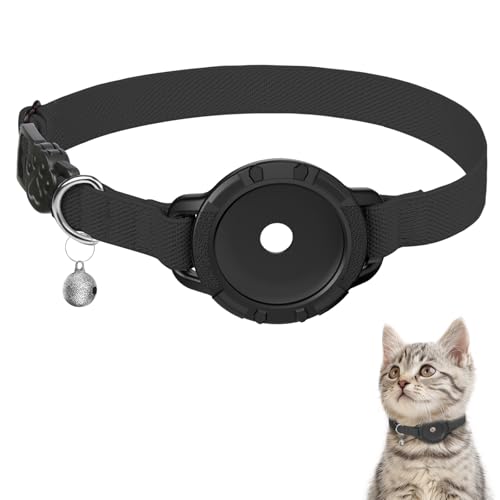 AirTag Cat Collars, Stretchy Collar with Apple AirTag Holder and Bell, Breakaway Ultra Design Elastic GPS Tracking Collars for Cats and Puppies, (7.5-12.5 Inch), Black - color: Black