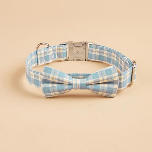 Plaid Dog Collar with Bowtie, Detachable and Adjustable Bow Tie Cat and Dog Collar with Metal Quick Release Buckle Pet Gift for Small Medium Large Dogs (Red, Large) - color: Red, size: Large