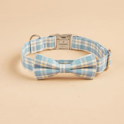 Plaid Dog Collar with Bowtie, Detachable and Adjustable Bow Tie Cat and Dog Collar with Metal Quick Release Buckle Pet Gift for Small Medium Large Dogs (Brown, Medium) - color: Brown, size: Medium