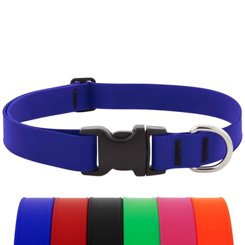 LupinePet Waterproof Splash Dog Collar, True Blue, 1-inch Wide, adjusts 12-20", Made with BioThane - color: True Blue, size: Medium: Adjusts from 12 to 20 in, 1-in wide