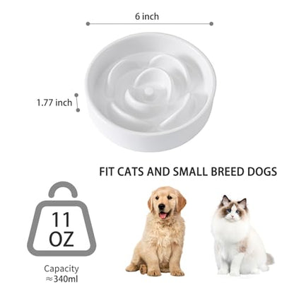 6'' Ceramic Slow Feeder Dog Bowls - Petal Shape Modern Dog Food Dish for Cats and Small Breed Dogs, Puzzle Maze Bowl to Slow Down Eating, Anti-Gulping, Dishwasher & Microwave Safe, White - color: White, size: 6 inch