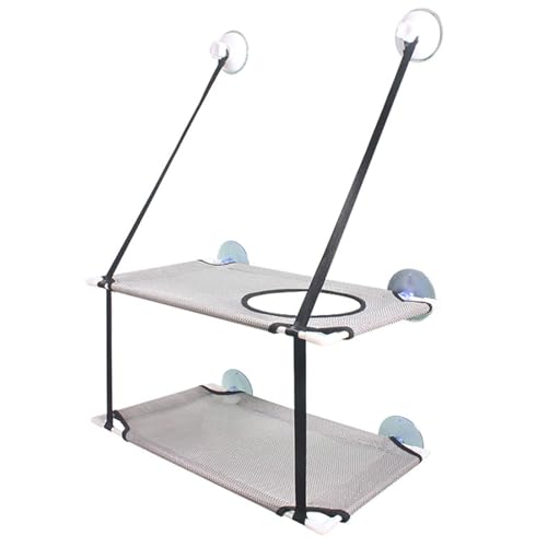 FILFEEL Cat Hammock Double Layer Hanging Installation with Strong Suction Cup Soft Window Perch for Cats (Gray) - color: Gray