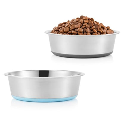 Stainless Steel Dog Bowls 2 Pack – 4 Cup Pet Food & Water Bowls with Non-Slip Rubber Base, Dishwasher Safe, for Medium Dogs & Large Cats - size: 4 Cup