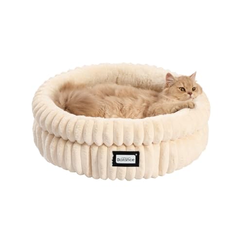 BALANCE Cat Bed Kitten Bed, Washable Round Cat Beds for Indoor Cats,Super Soft Plush Faux Fur Pet Bed for Puppy and Kitten with Anti-Slip Bottom - color: Winter White, size: 20.0"L x 20.0"W x 8"Th