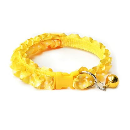Extra Small Dog Collar with Bell, Yellow Puppy Collar Girl Cat Bell Collar Lace Adjustable for XXS Xs Small Pet Dogs Animal Litter Tiny Kitten Female, XSmall - color: Yellow, size: Neck 7.5-12.6"