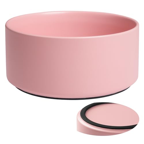 Dog Bowls, Non Slip Ceramic Dog Food and Water Bowl with Silicone Base, Heavy Pet Feeding Bowl for Puppies, Small and Medium Dogs (Pink, 6 Inches) - color: Pink, size: 6 Inches