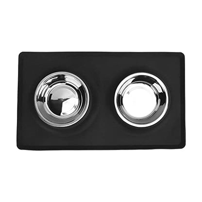 GLOGLOW Nan Dog Bowls with Non Slip Silicone Mat, Stainless Steel Double Bowls Set, Foldable for Small Medium Dogs and Cats Dog Daily Necessities (Black)