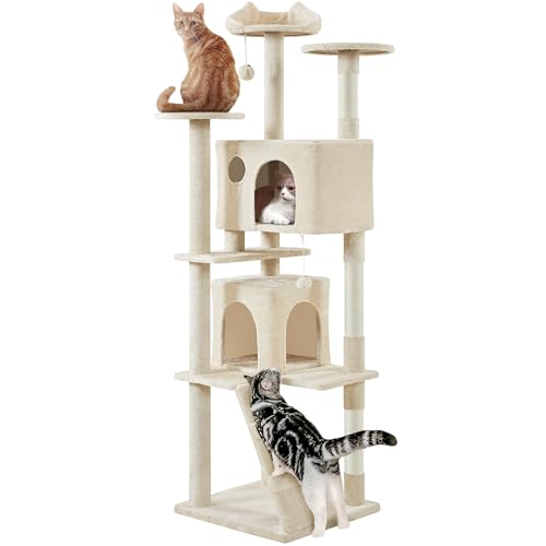 Yaheetech XL Cat Tree, 80in Multi-Level Cat Tower w/Scratching Posts, Double Condo, Perched Platforms and Dangling Balls, Pet Stand House for Kittens, Beige - color: Beige, size: 80in