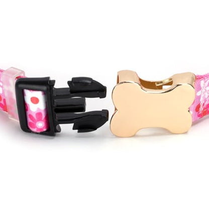 Personalized Custom Customized Silent No Jingle Dog Collar with Engraved ID Dog Name Phone Number/Dog Collars for Puppy X-Small Small Medium Large X-Large Boy Girl Dogs-Pink Flower-XS - color: 17 Pink Flower, size: X-Small (0.6" *7.8"-11.8")