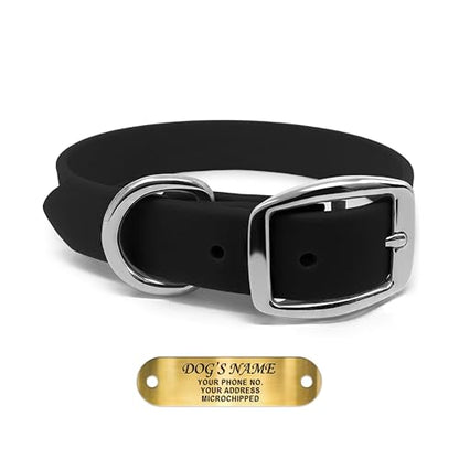 Regal Dog Products Medium Black Waterproof Dog Collars with Custom Engraved Name Plate | Vinyl Coated, Anti, Easy to Clean Personalized Biothane Dog Collar - Other Sizes for Small & Large Dogs - color: Black, size: Medium Collar