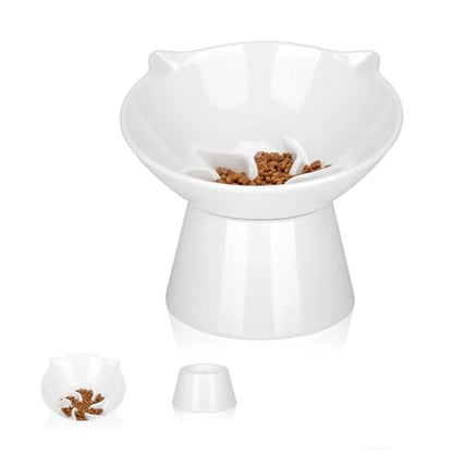 7 Inch Extra Wide Detachable Slow Feeder, Cat Bowl- Elevated Cats Feeder Tilted, Large Raised Cat Food Bowl Whisker Friendly, for Indoor Cats and Small Dogs Anti-Vomiting White - color: White