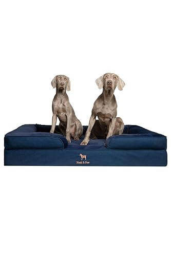 NOAH & PAW Giant Dog Bed XXL, 55x45x11 Inch, Orthopedic Dog Beds, Eggshell Memory Foam Infused with Cooling Gel, Inner Cover, Waterproof, Machine Washable (Denim Sofa Collection) - color: Dark Blue, size: Xx-large