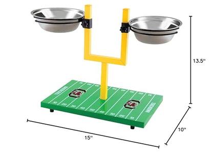 NCAA South Carolina Gamecocks Goalpost Football Field Dog Feeder – Adjustable Elevated Dog Bowls with Stand, 2 Stainless Steel Bowls, Non-Slip Rubber Feet, Raised Pet Feeder for Large & Small Dogs - color: South Carolina Fighting Gamecocks