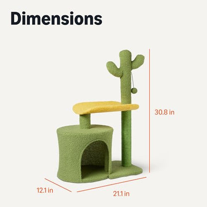 Amazon Basics Cactus Cat Tree for Indoor Cats & Kittens, Scratching Post with Curved Perch, Cozy Cat Condo, Natural Sisal, Interactive Dangling Ball, 30.7" (77.9cm) H, Green - size: Large 30.7” (77.9cm) H