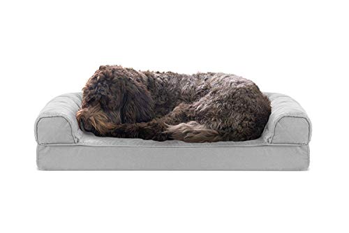 Furhaven Cooling Gel Dog Bed for Medium/Small Dogs w/ Removable Bolsters & Washable Cover, For Dogs Up to 35 lbs - Quilted Sofa - Silver Gray, Medium - color: Silver Gray, size: Medium