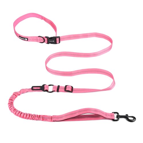 Heavy Duty Hands Free Multifunctional Dog Leash - Adjustable, Reflective, Waist Leash for Dog Walking, Running, Hiking - 5-7FT - color: Pink