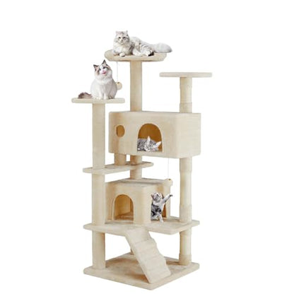 Cat Tree Tower, 54-Inch Cat Tree for Indoor Cats, Multi-Level Furniture Activity Center Cat Tower with Scratching Post, Beige