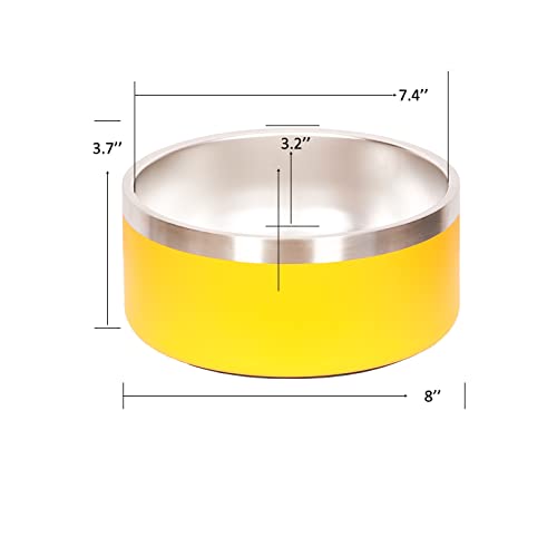 Large Dog Water Bowl Yellow Stainless Steel Dogs Bowls Outdoor Insulated No Spill Pet Food Bowl for Large Dogs Cats & Pet Gifts for Dog Lover Mom Girl Dad, (Yellow)