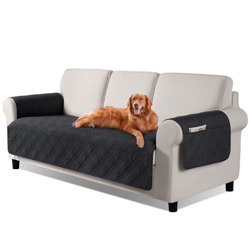 TAOCOCO Waterproof Sofa Covers for Dogs Pets with Non Slip Backing, Couch Seat Covers with Side Pocket for 3 Cushion Couch Washable Dog Couch Cover Protector Sofa Slipcovers(Sofa, Black) - color: Black, size: Sofa(Seat Width: 67.3'')
