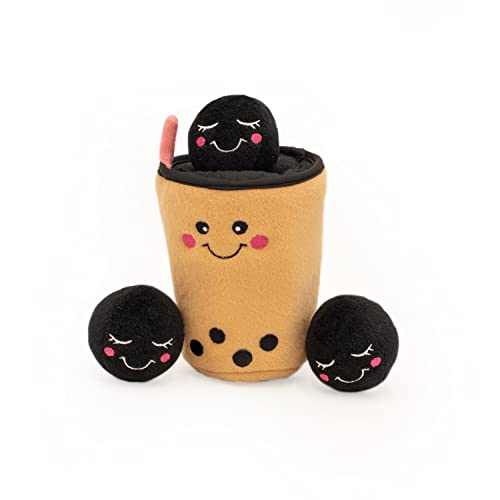 ZippyPaws Burrow- Interactive Dog & Puppy Toys for Boredom, Stimulating Pet Products to Keep them Busy, Hide & Seek Plush Dog Puzzles, Squeaky Enrichment for Small, Medium, & Large Dogs- Boba Milk Tea - style: Boba Milk Tea