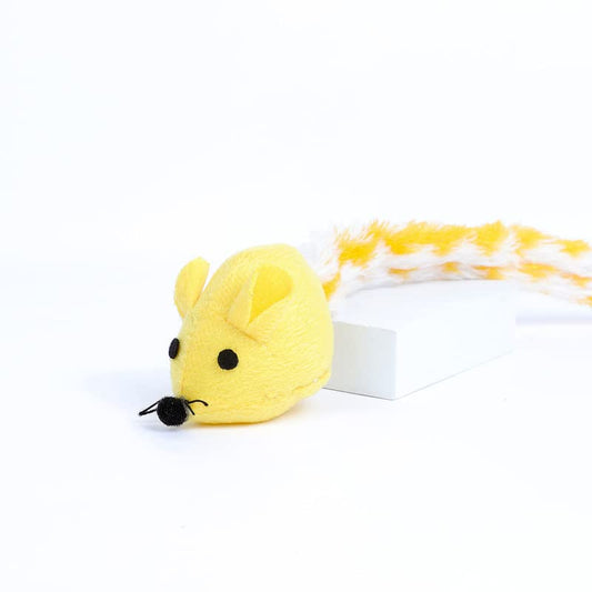 Catnip Mouse Toy, Long Tail Plush Mice for Cats, Interactive Hunting Toy for Indoor Cats, Colorful Soft Cat Toy with Catnip Inside (Yellow) - color: Yellow