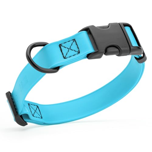 Dogline Biothane Waterproof Dog Collar with Quick Release Buckle Strong Coated Nylon Webbing with Odor- Proof for Easy Care Easy to Clean Fits Small Medium Large Dogs, Cyan Blue 1" W 15-25" L - color: Sky Blue, size: 1"W by 15-25"L