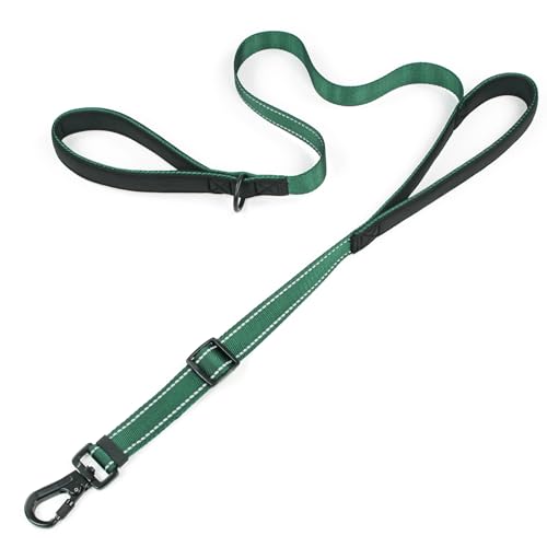 Reflective Double Handle Dog Leash for Large Dogs, Heavy Duty Adjustable Leash with Soft Padded Handles, Traffic Control Training Lead for Walking, Running (Dark Green, L) - color: Dark Green, size: L
