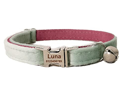 Cat Collar Personalized with Name Phone Number Engraved,Customized with Bell for Small Dogs Puppy Kitten - color: Mint Green, size: S (6"-10")