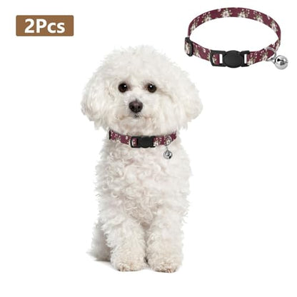 Burgundy Floral Blossom Cat Collars 2 Pack Soft Cat Collar Adjustable 10.6 to 17.1 Inches - color: Burgundy Floral Blossom